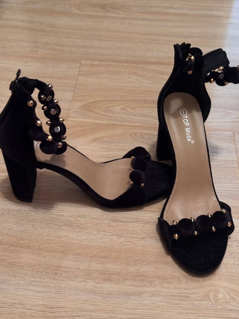 Black Studded Block Heel Sandals - Picture 8 of 8